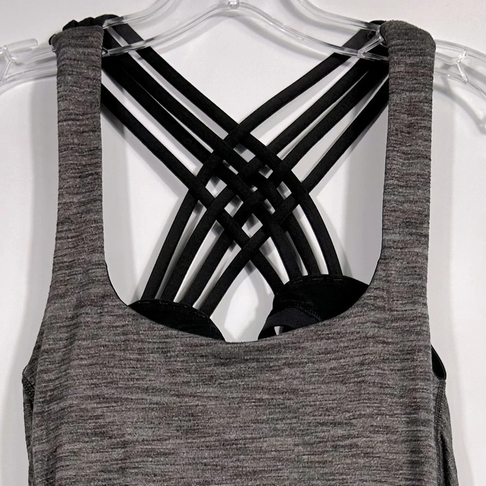 Lululemon Wild Tank Top With Built In Sports Bra Heathered Grey/Black Size 8